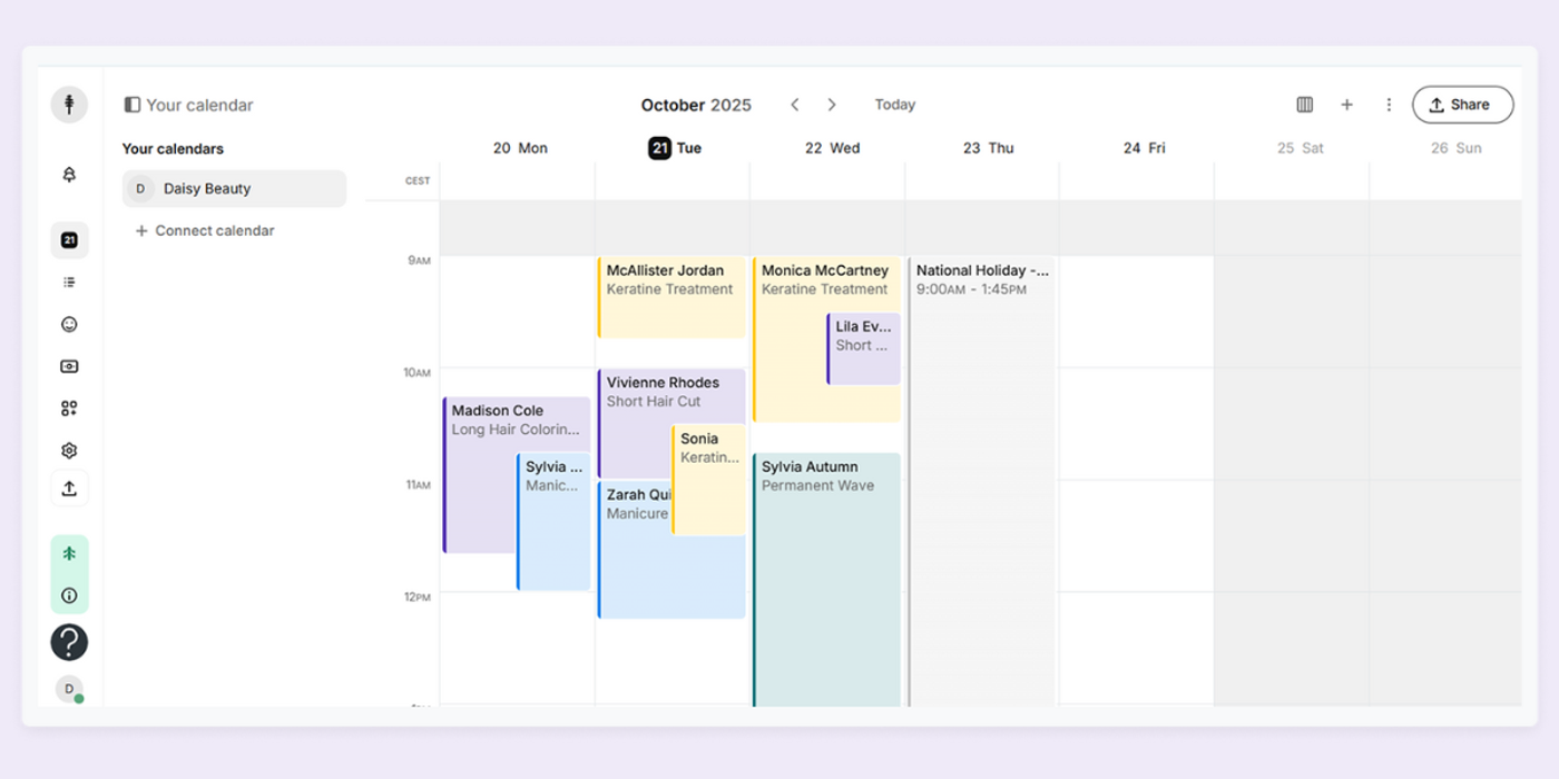 Example of Setmore scheduling app calendar overview 