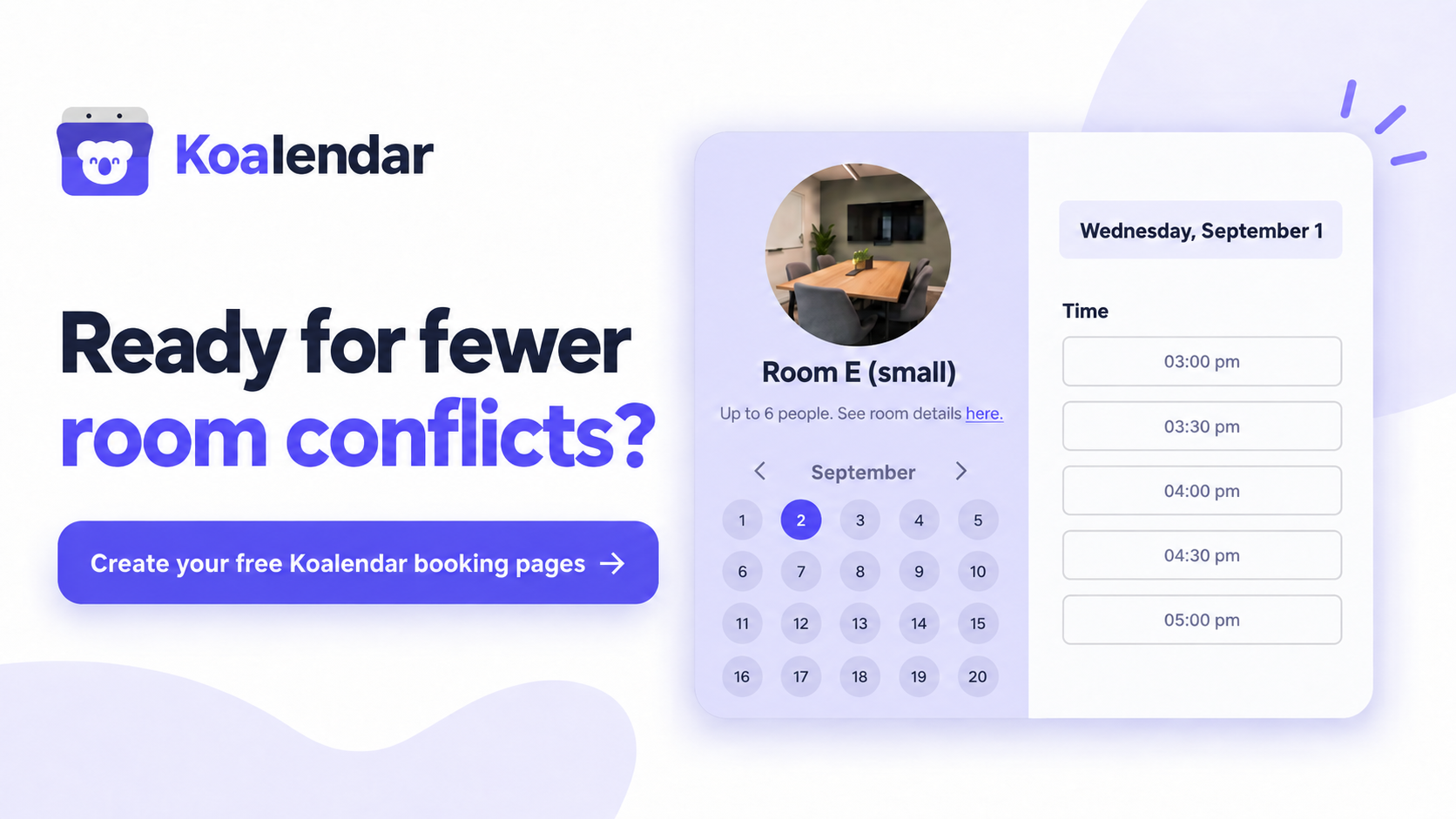 Koalendar Free meeting room booking system banner