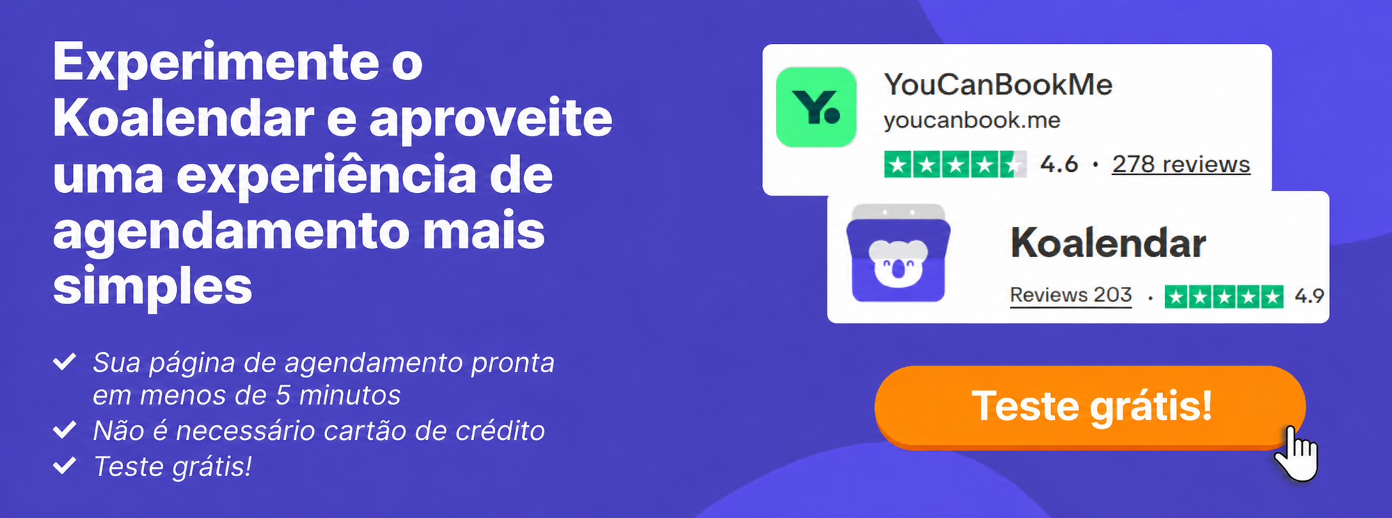 banner do Koalendar como uma experiência de agendamento mais simples em comparação com os preços do YouCanBook.me