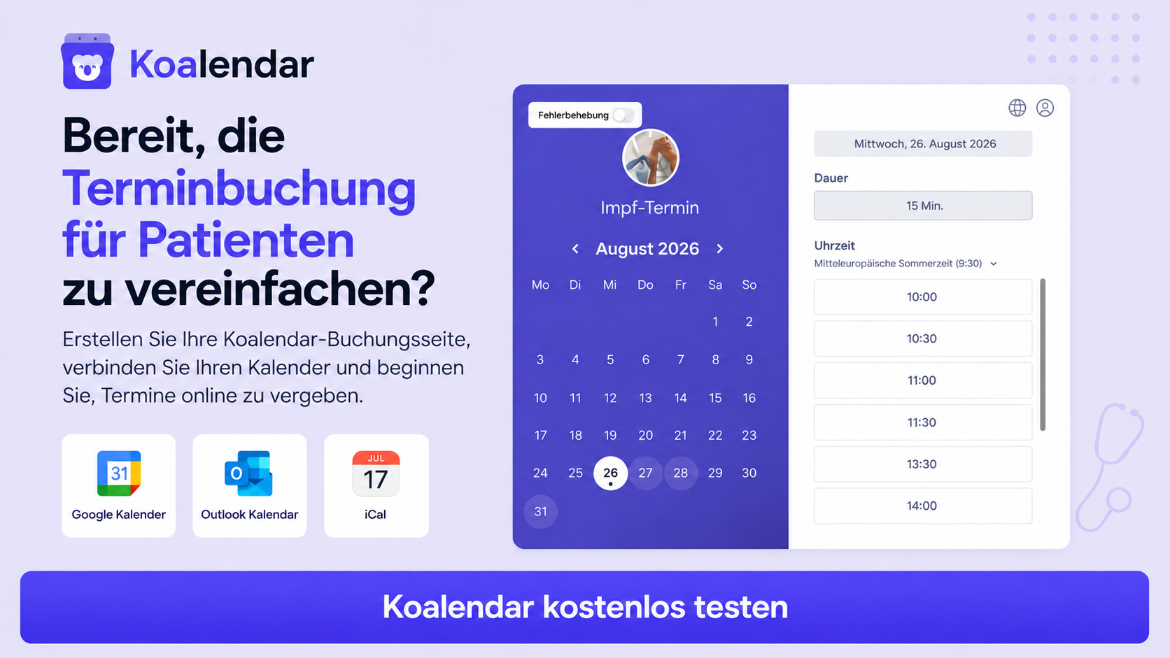 Banner des Praxissoftware für die Terminplanung von Koalendar