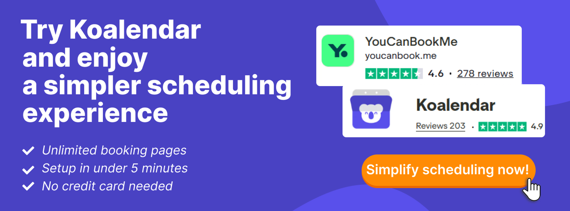 banner of koalendar as simpler scheduling experience compared to youcanbookme pricing 