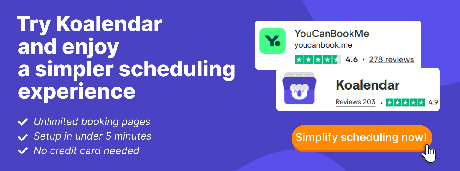 banner of koalendar as simpler scheduling experience compared to youcanbookme pricing
