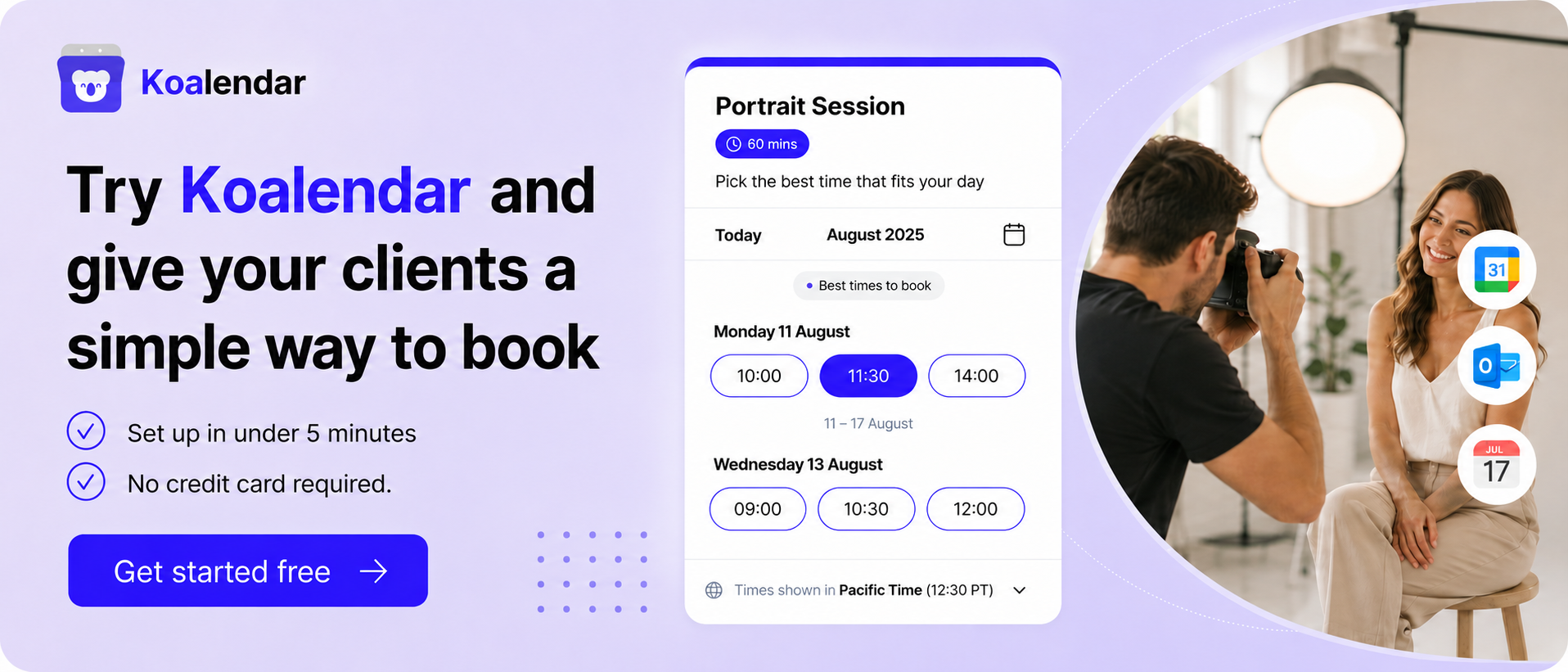 banner of koalendar best booking app for photographers
