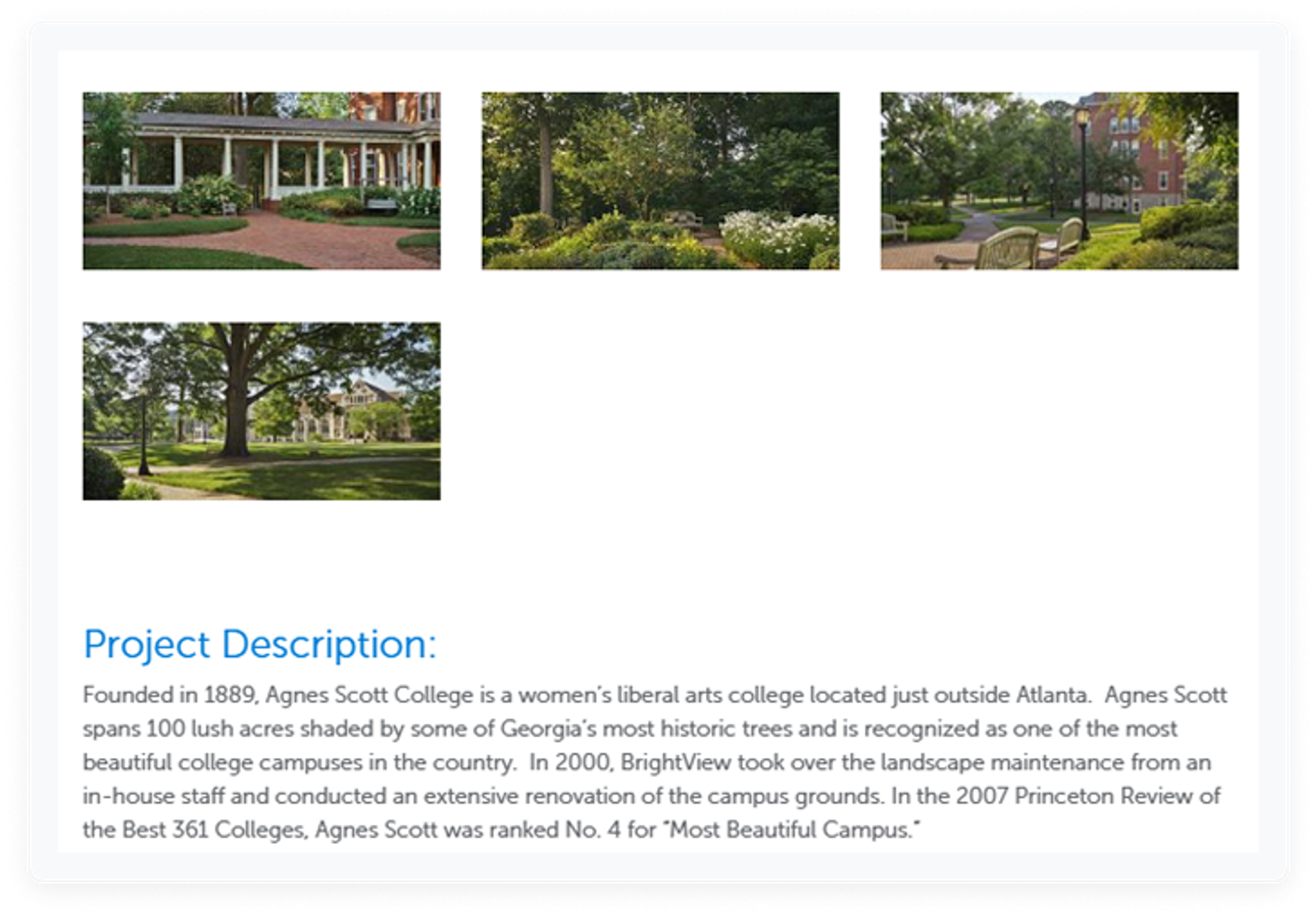 Landscaping company website showing examples of their work in portfolio