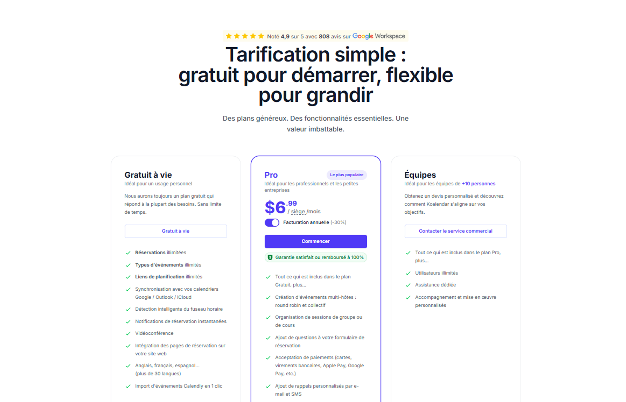 Offre gratuite à vie vs offre payante Koalendar