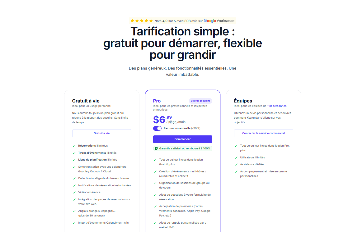 Offre gratuite à vie vs offre payante Koalendar