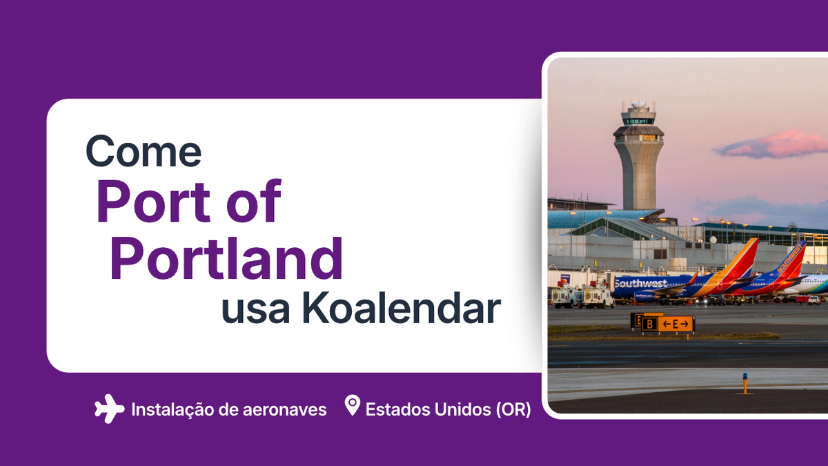 História de cliente do Porto de Portland com o Koalendar, apresentando aeronaves e a torre de controle do Aeroporto Internacional de Portland.