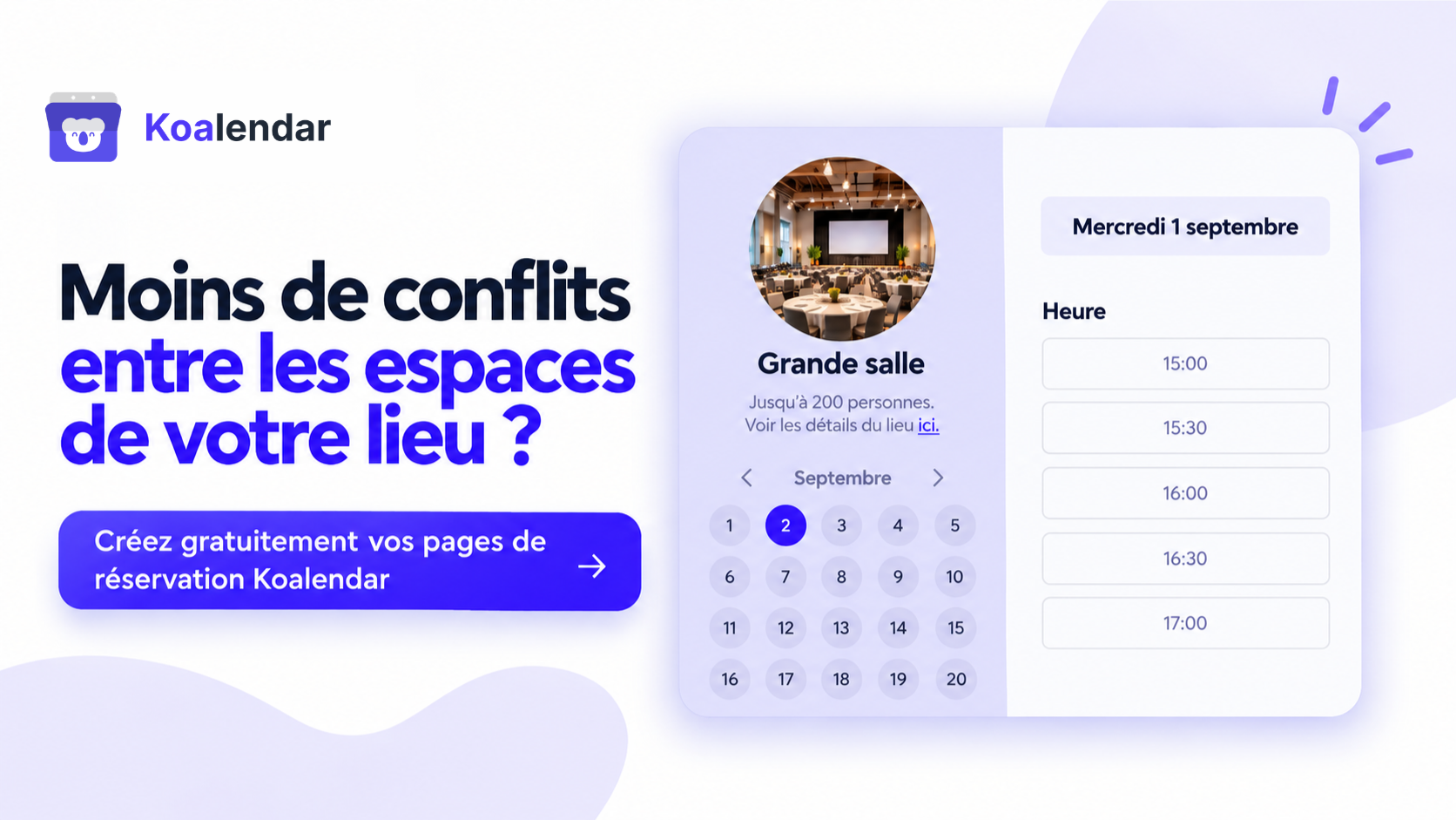 Bannière pour un logiciel en ligne de planification des salles visant à réduire les conflits de réservation