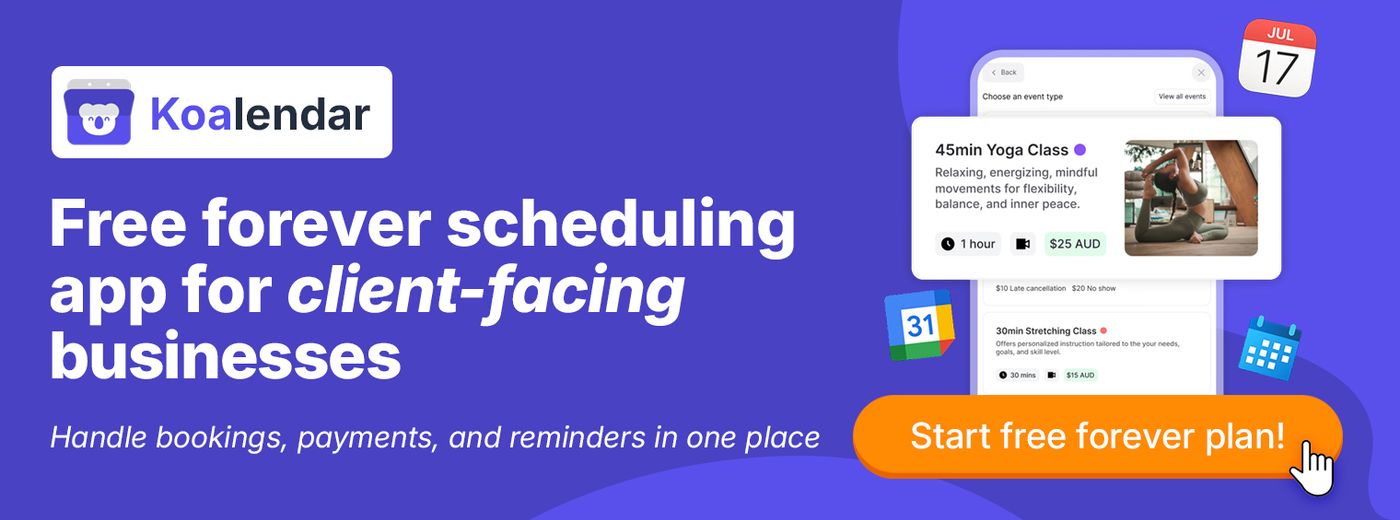 Set up booking pages for client facing businesses with Koalendar