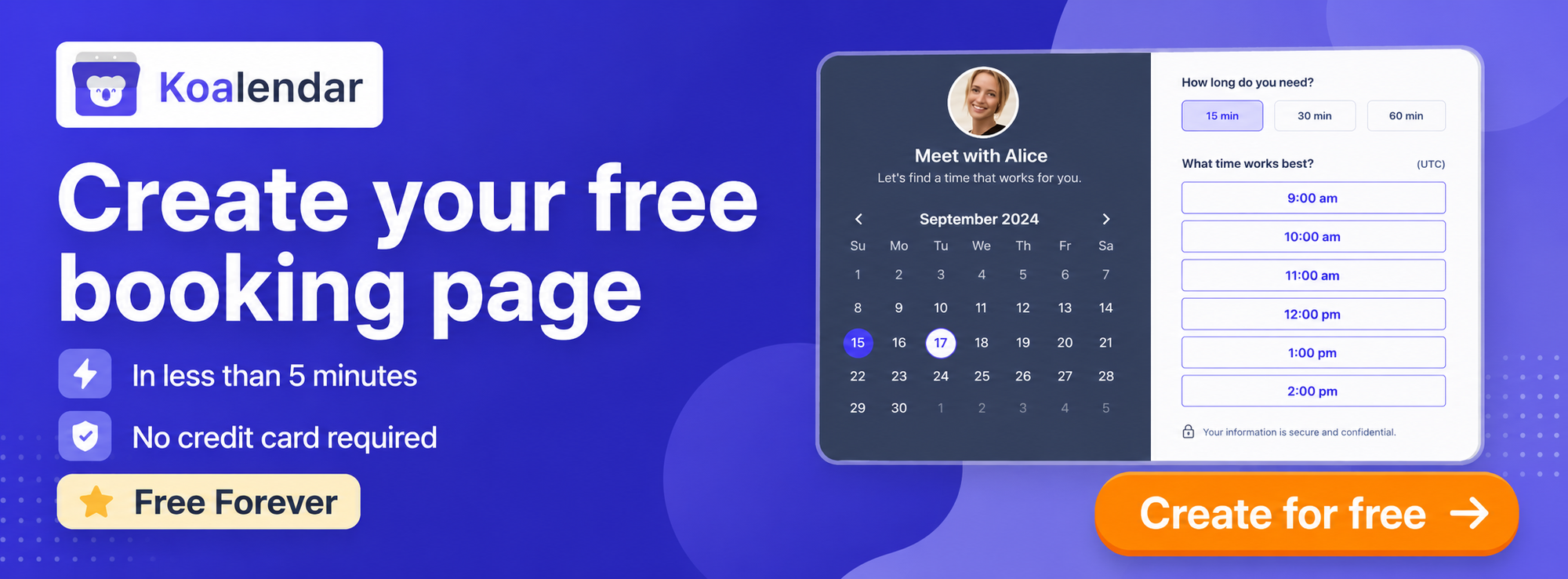 banner for best online calendars free showin Koalendar booking page