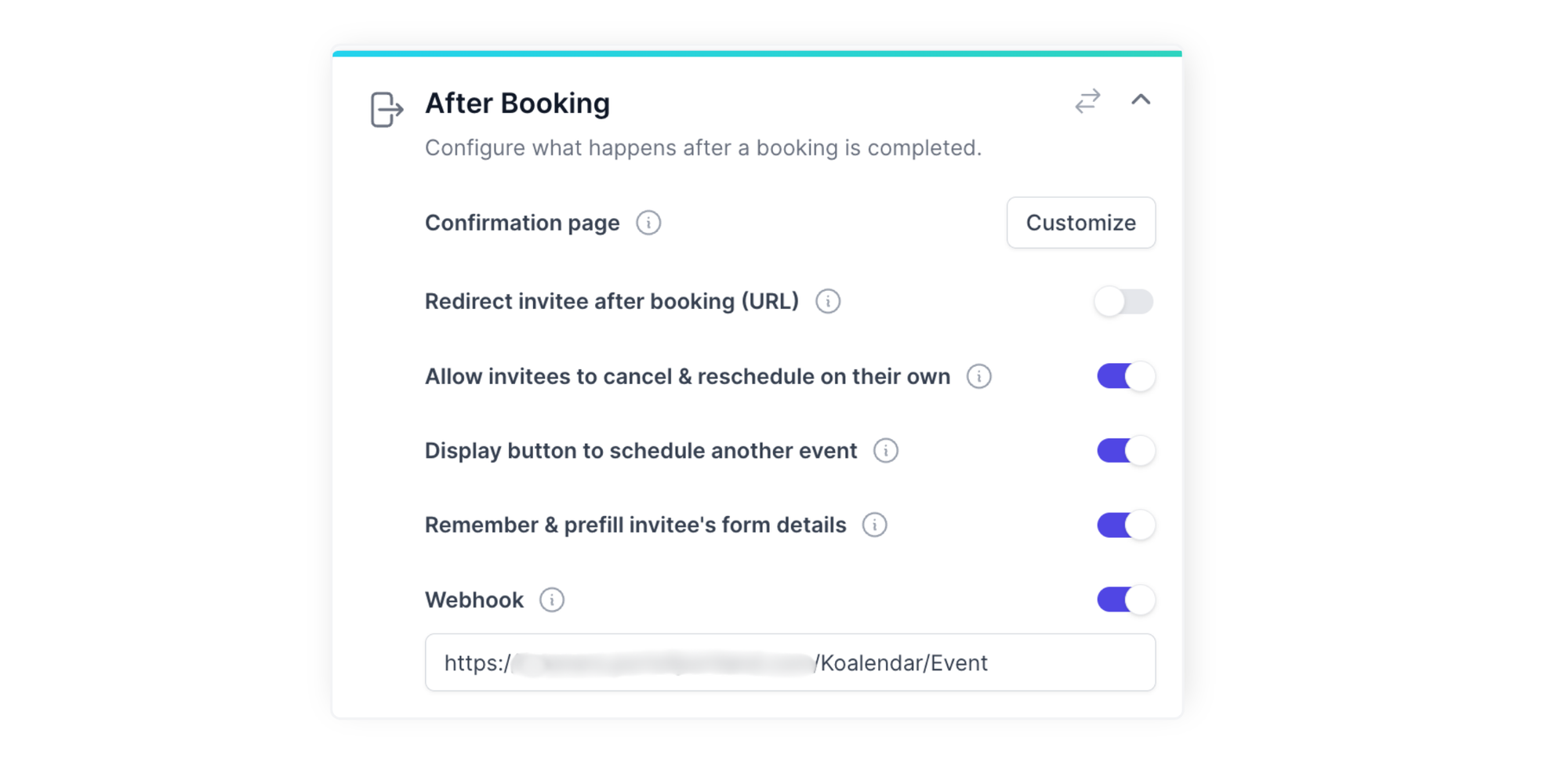 weebhooks setup in koalendar scheduling tool