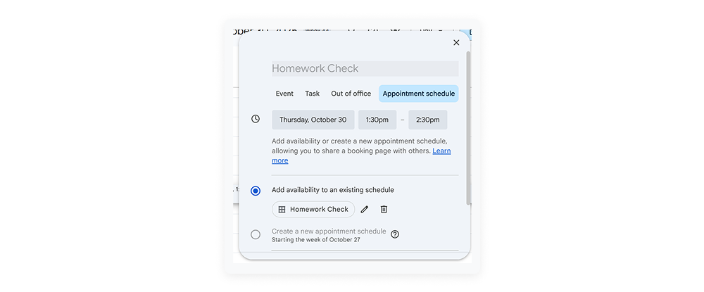 screenshot of create appointment slots as one of google calendar hacks