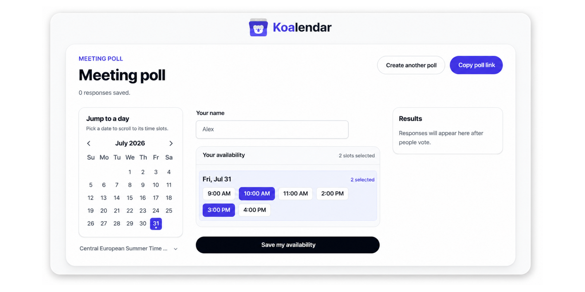 meeting poll from koalendar as an alternative for google poll for scheduling