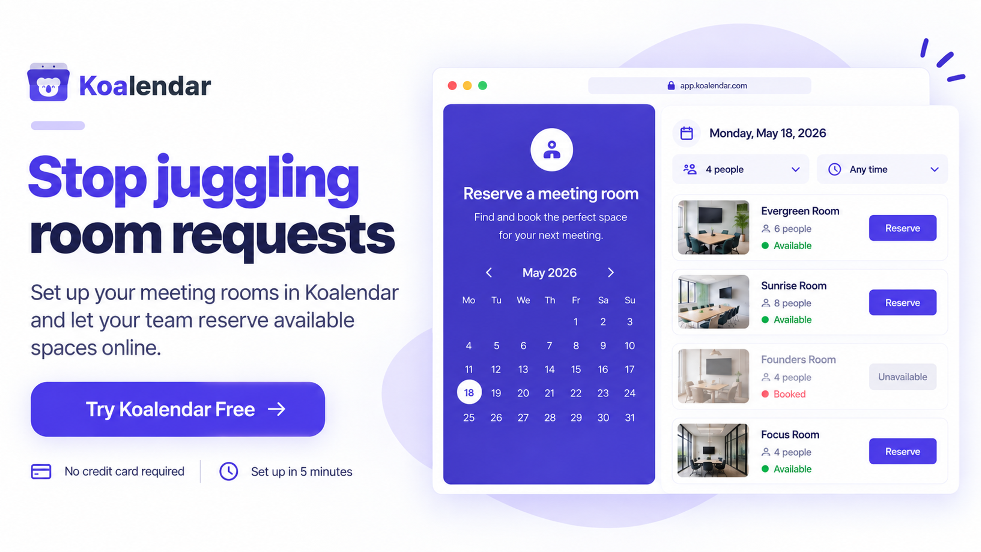 banner of koalendar Free meeting room booking system