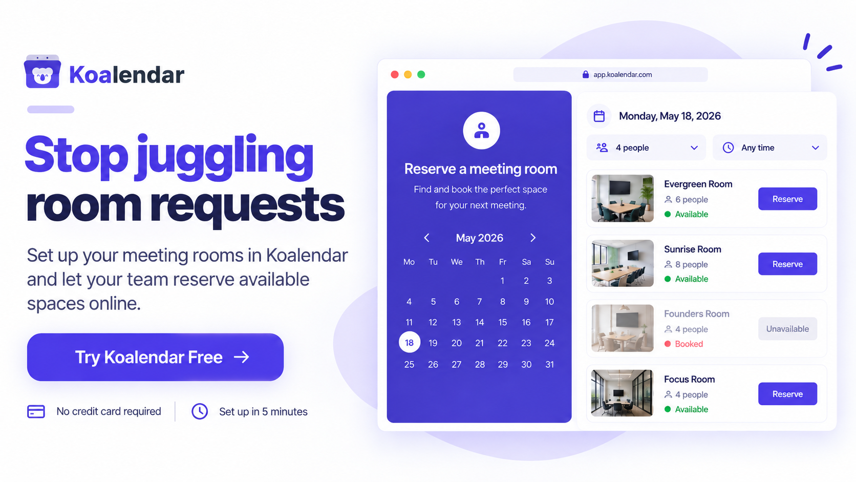banner of koalendar Free meeting room booking system