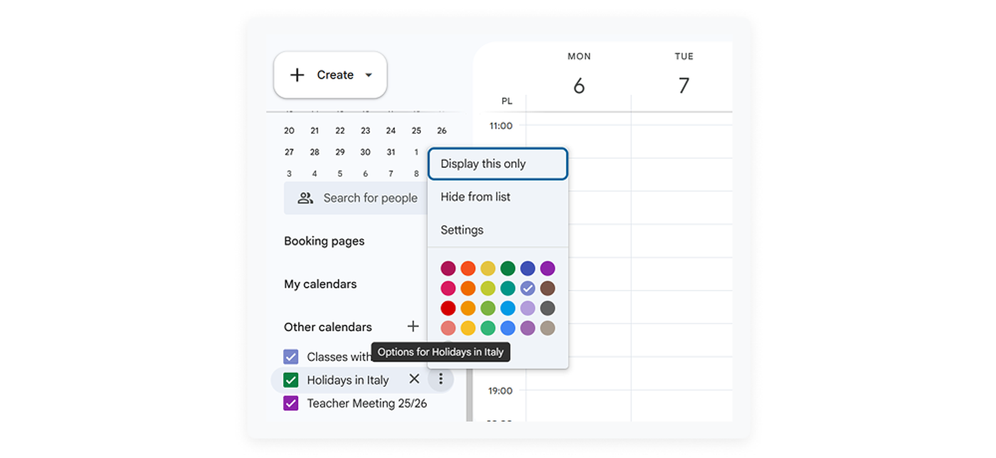 screenshot of color settings as one of google calendar hacks