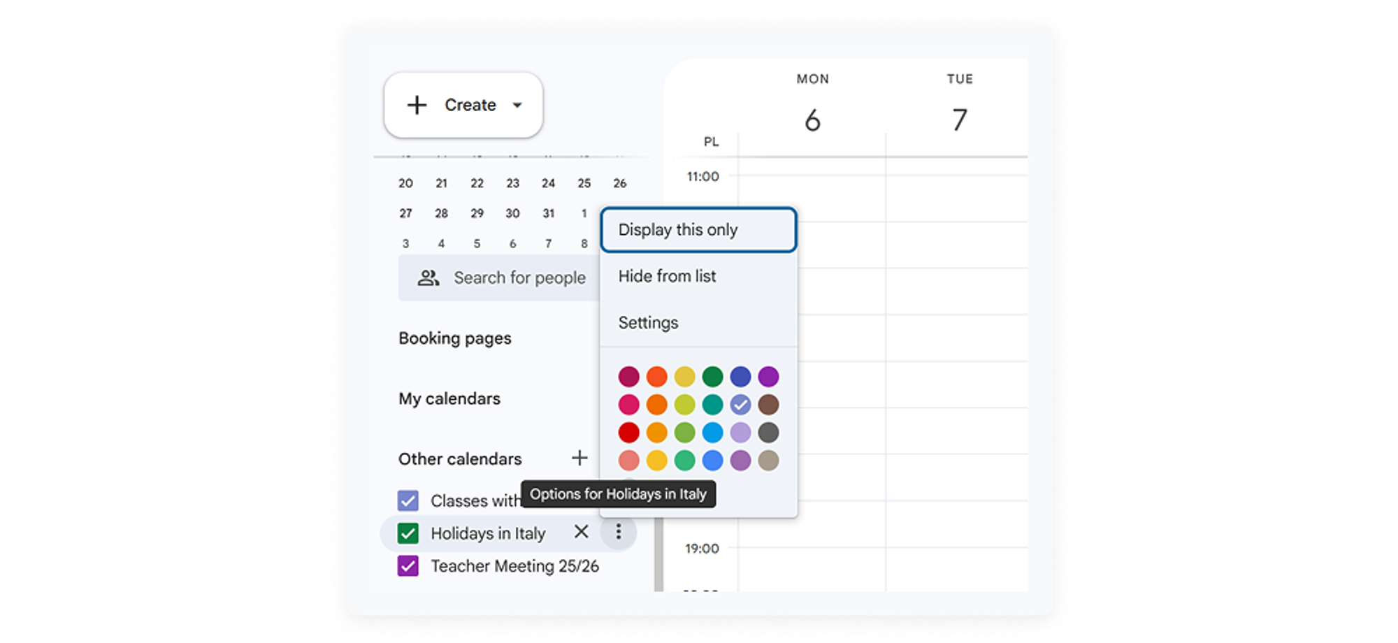 screenshot of color settings as one of google calendar hacks