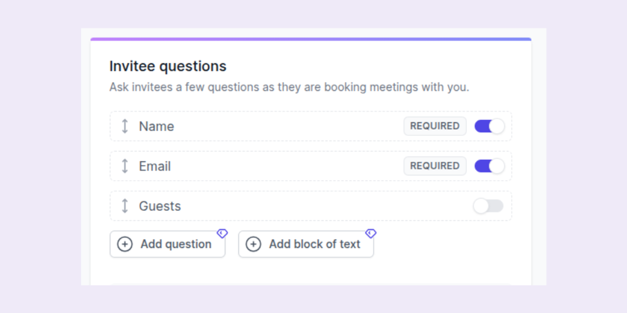 Editing invitee questions in Koalendar for a fitness class booking page