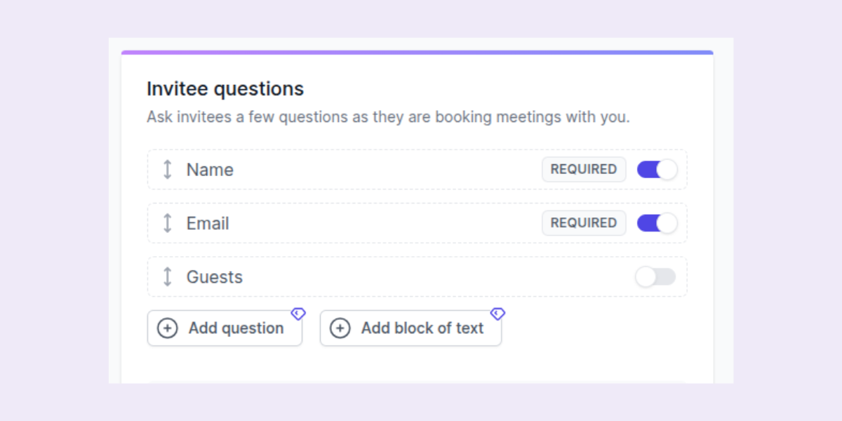 Editing invitee questions in Koalendar for a fitness class booking page