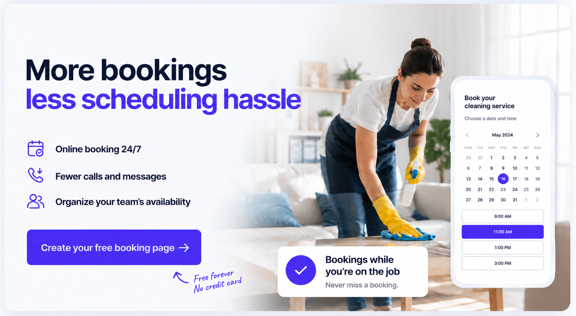 Koalendar banner for a cleaning business using home service booking.