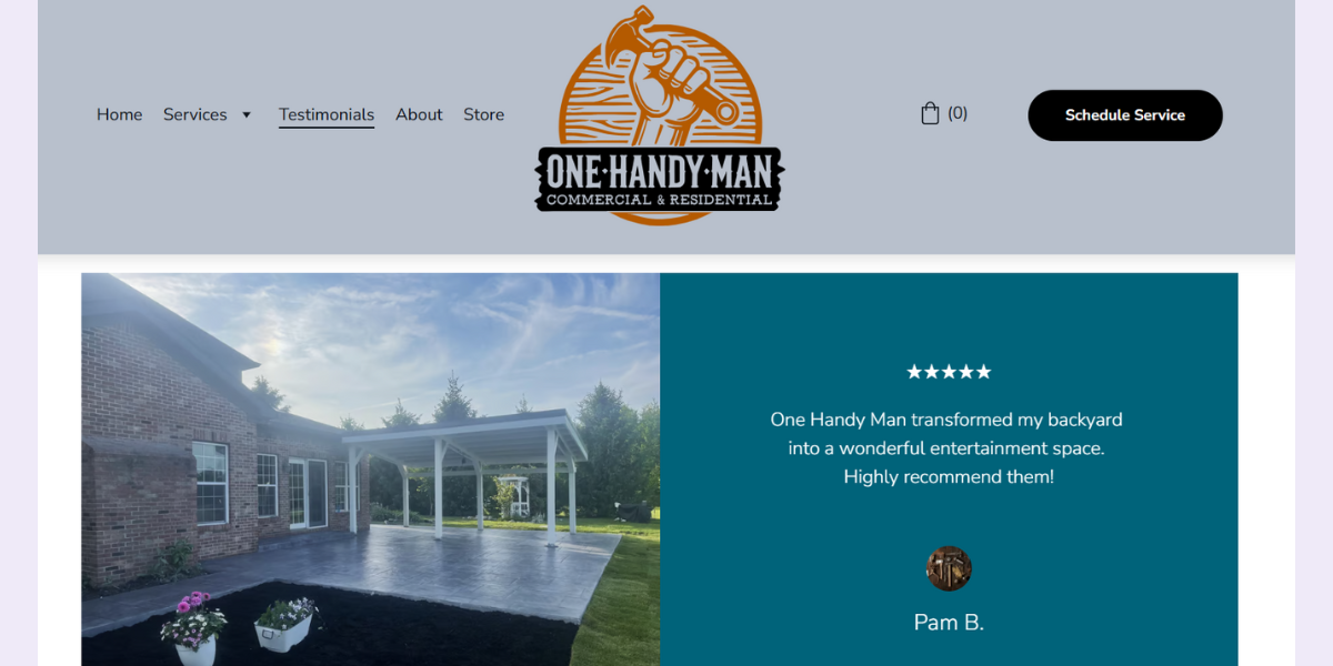 online booking page for handyman services with reviews