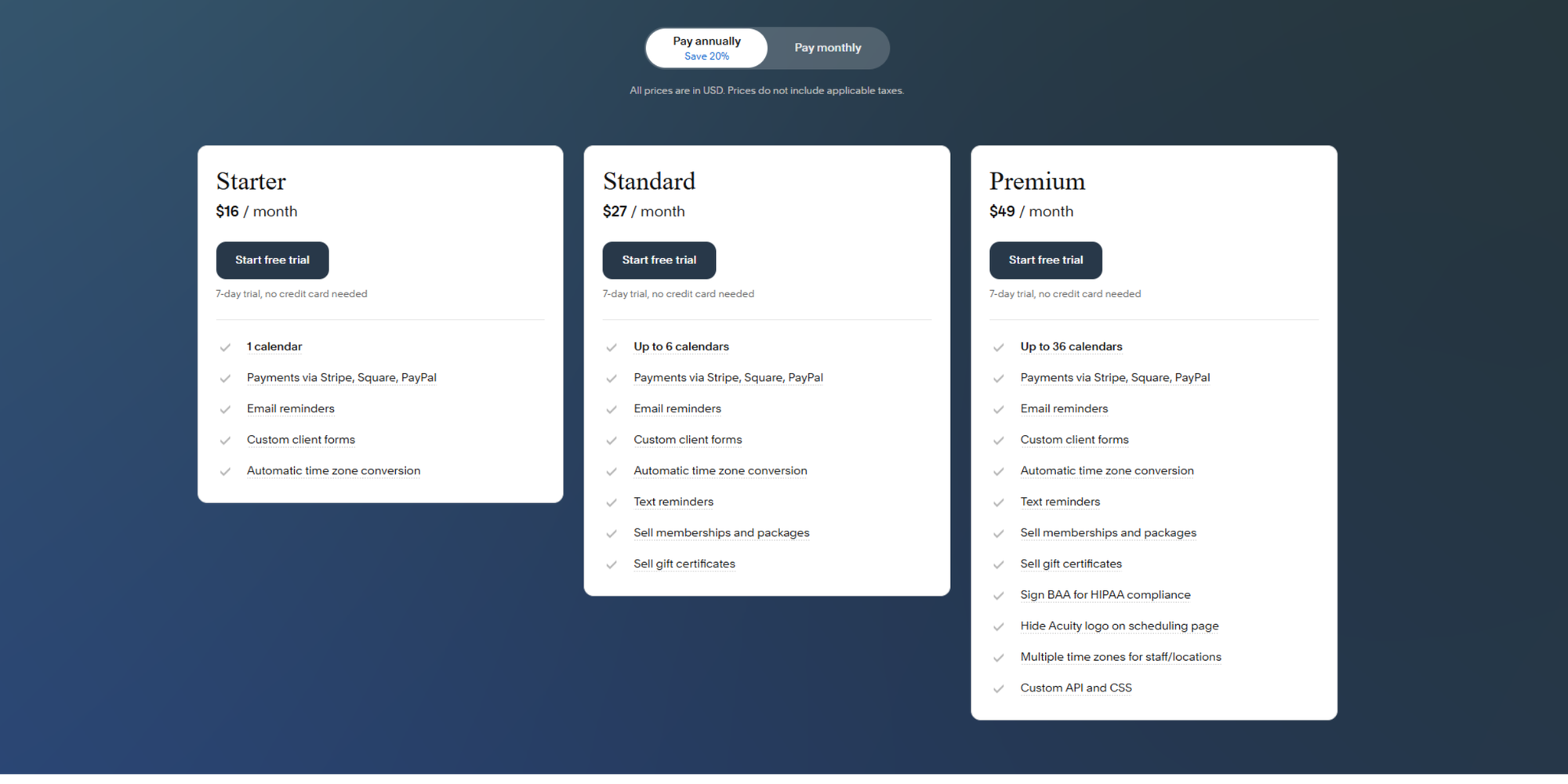 Acuity scheduling pricing plans