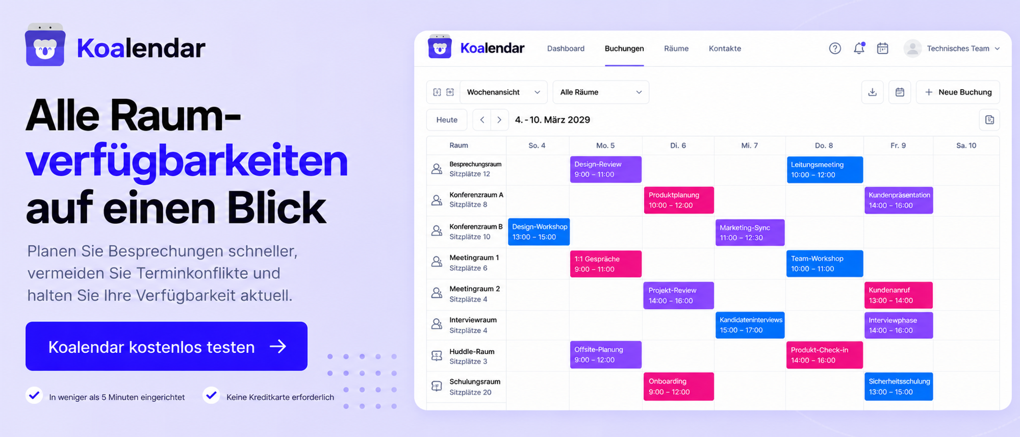 Koalendar – kostenloses Raumbuchungssystem