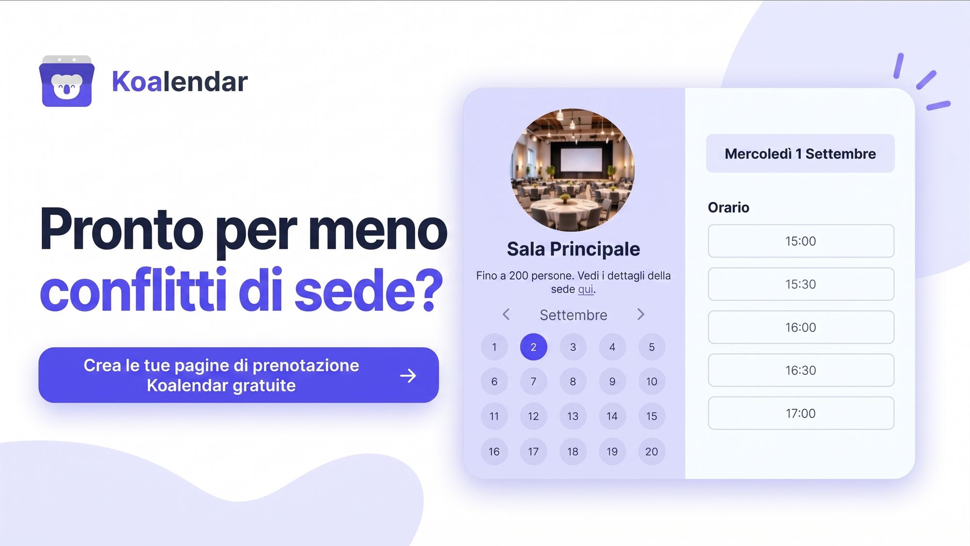 Banner per un software online di pianificazione degli spazi, dedicato alla riduzione dei conflitti di prenotazione