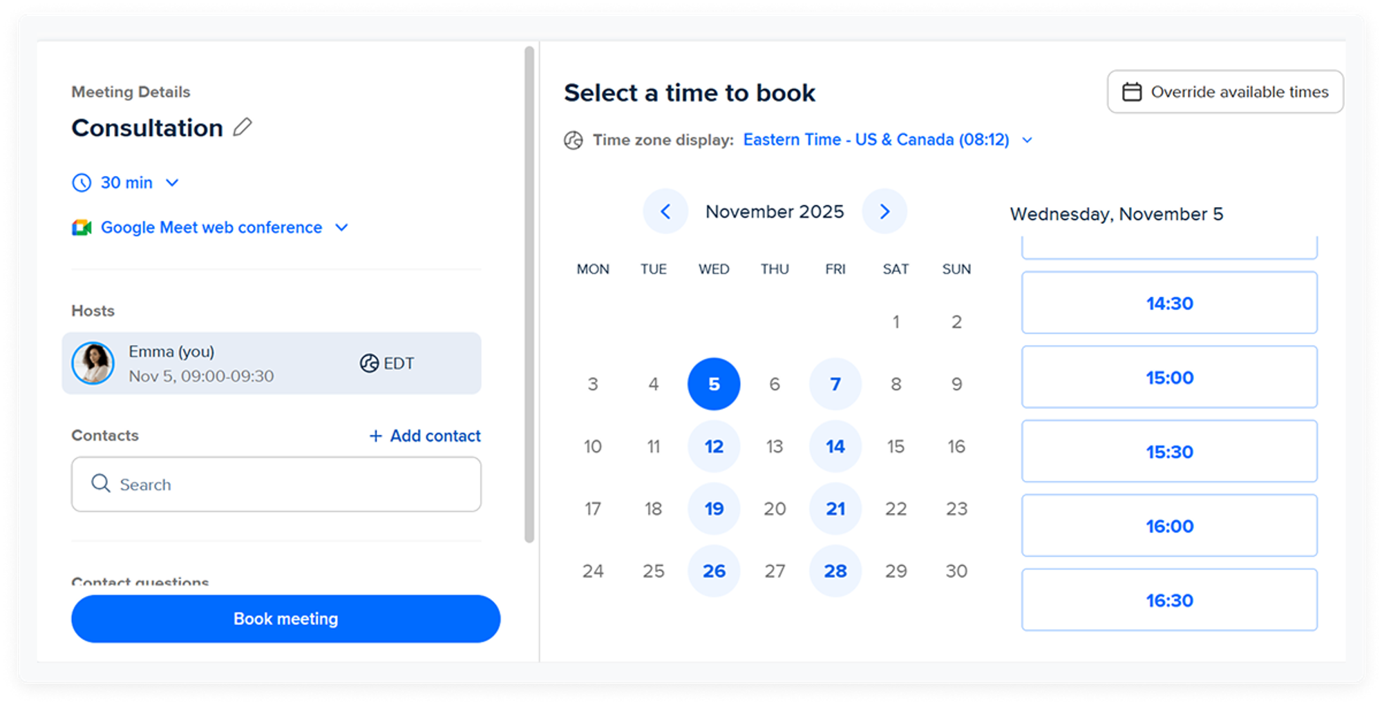 Booking dashborad of Calendly alternative to Acuity Scheduling 