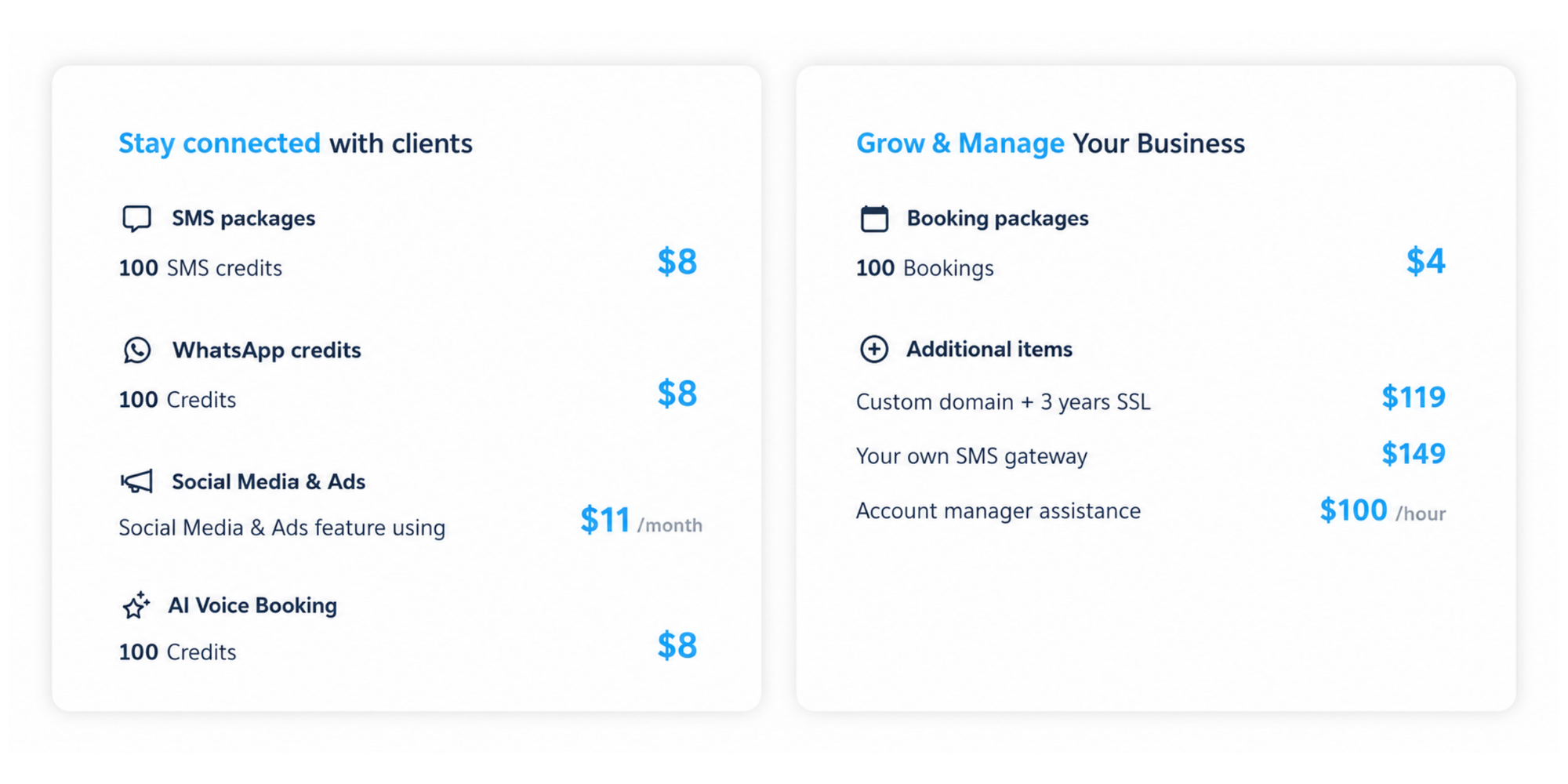 simplybook.me cost of packages 