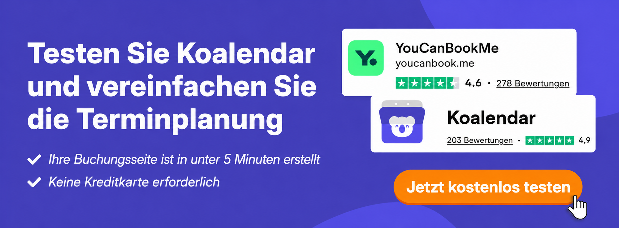 Banner von Koalendar als einfachere Terminplanungs-Lösung im Vergleich zu den Preisen von YouCanBook.me