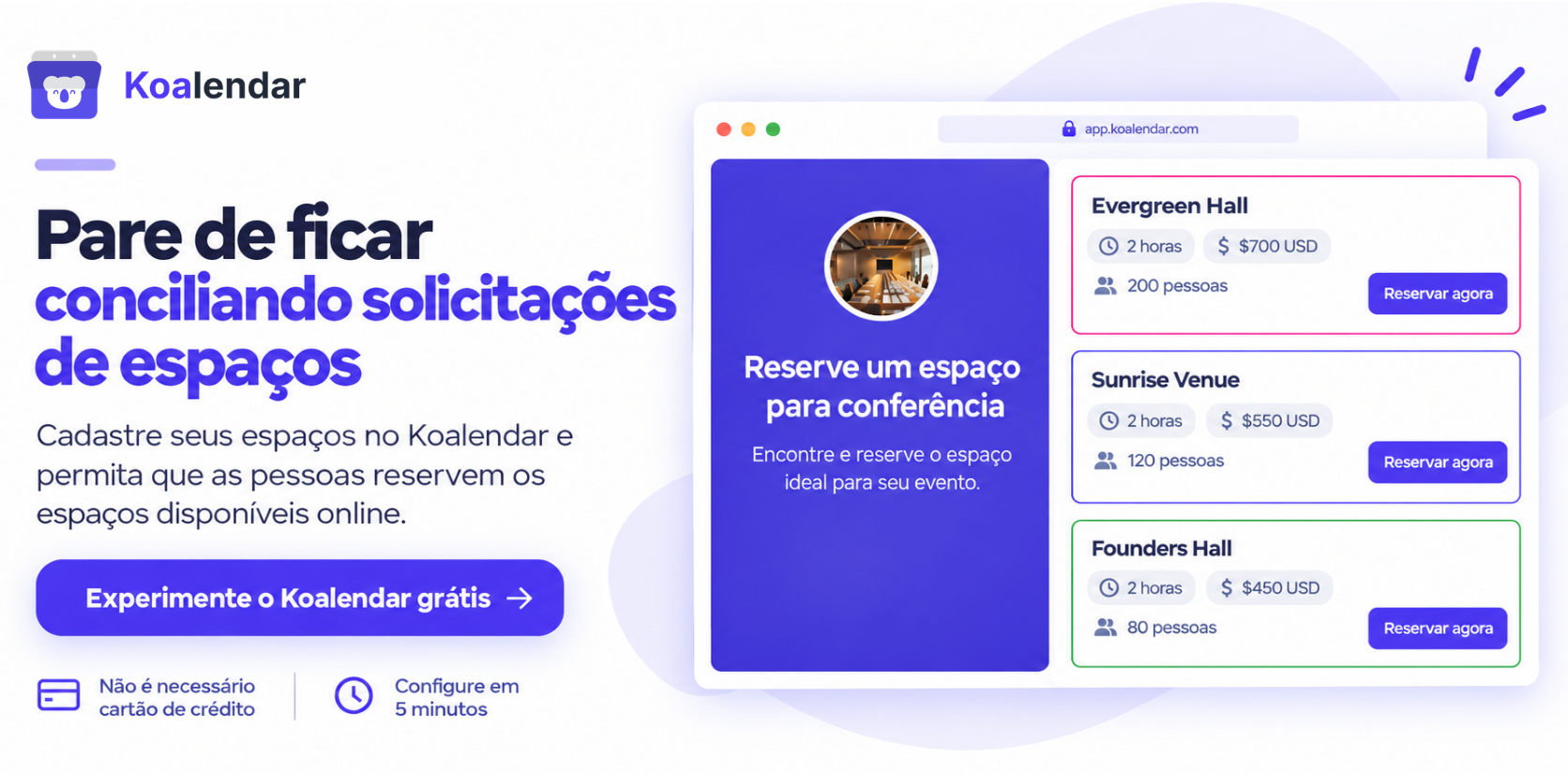 Banner de software de agendamento de espaços sobre como acabar com o malabarismo para gerenciar solicitações de reserva