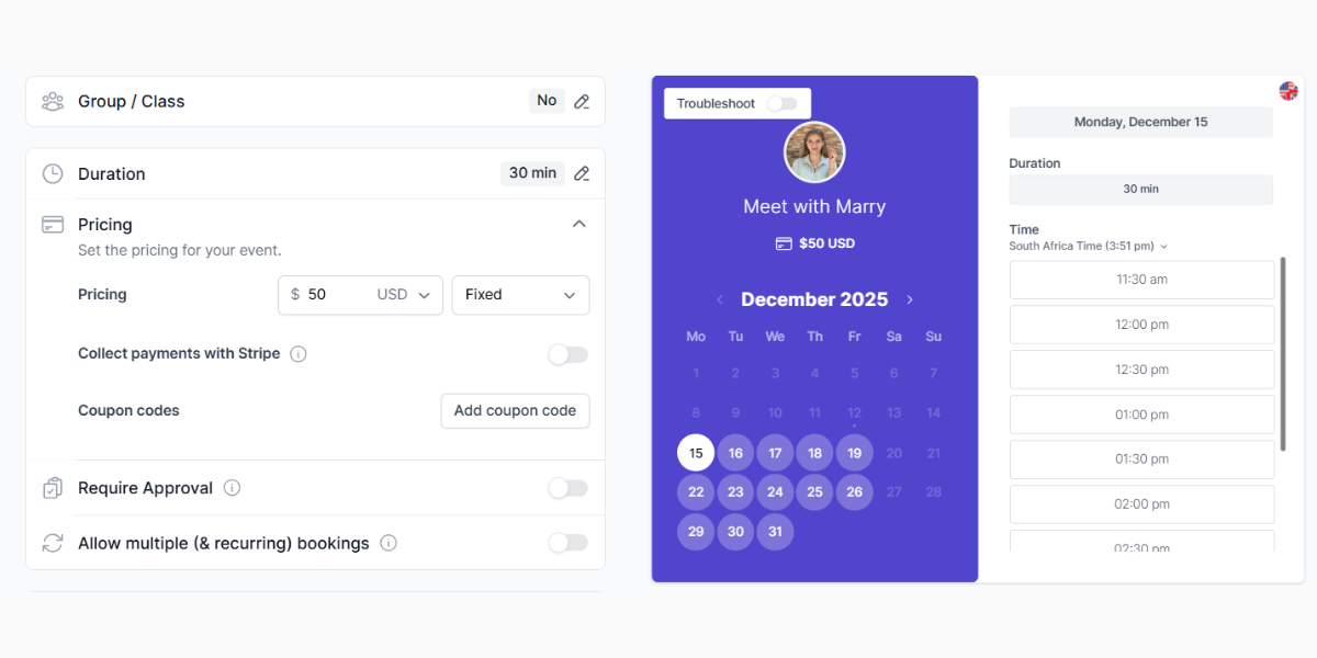 koalendar scheduling and payment app super easy user interface