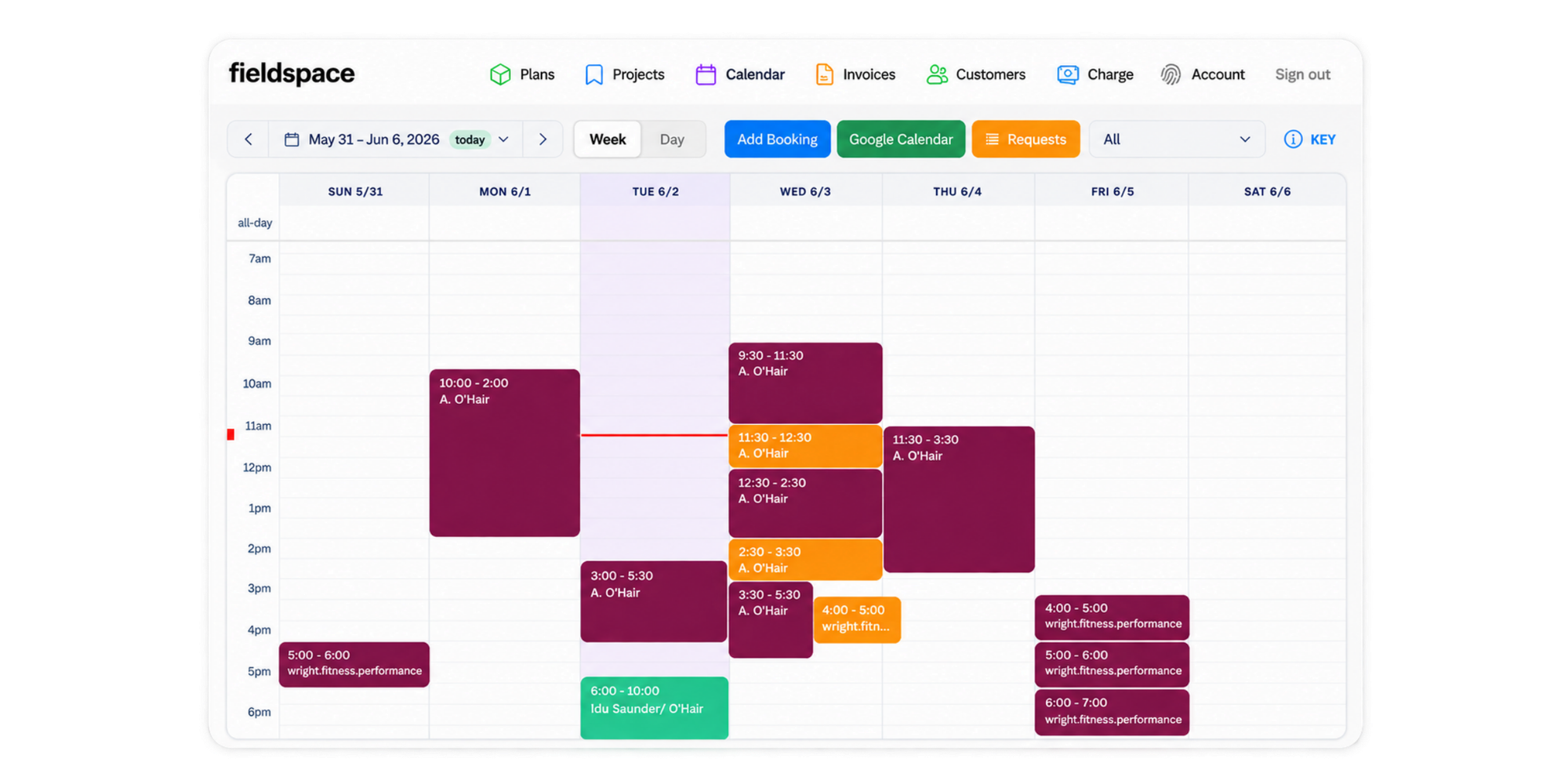 Fieldspace venue scheduling software interface for sports and recreation facilities
