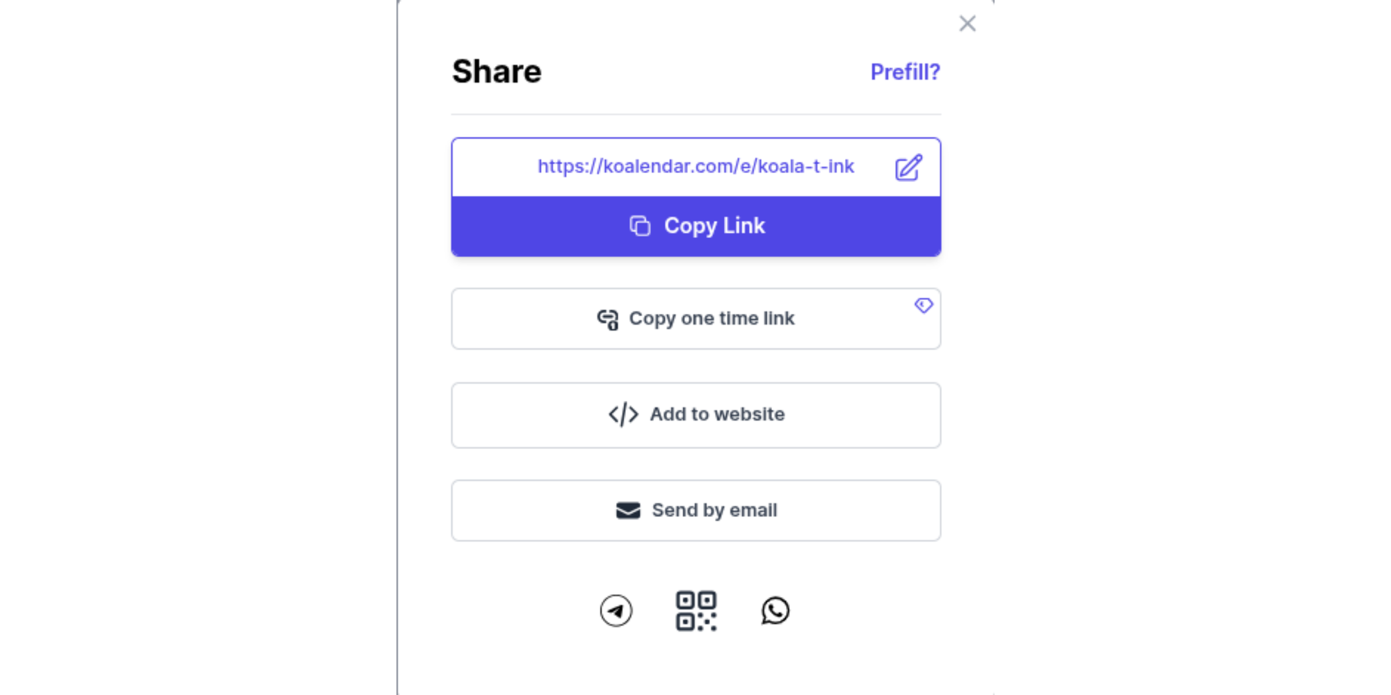 Koalendar booking page link sharing options
