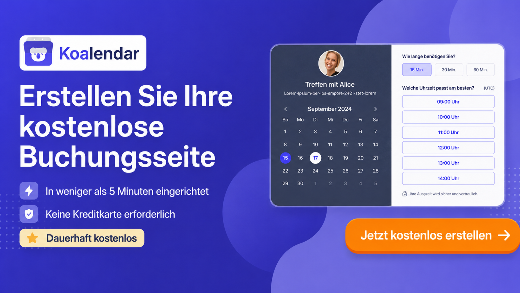 Banner für die besten kostenlosen Online-Kalender mit Anzeige der Koalendar-Buchungsseite