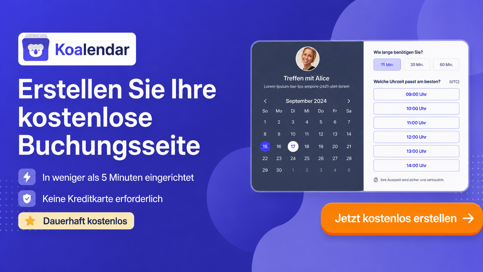 Banner für die besten kostenlosen Online-Kalender mit Anzeige der Koalendar-Buchungsseite