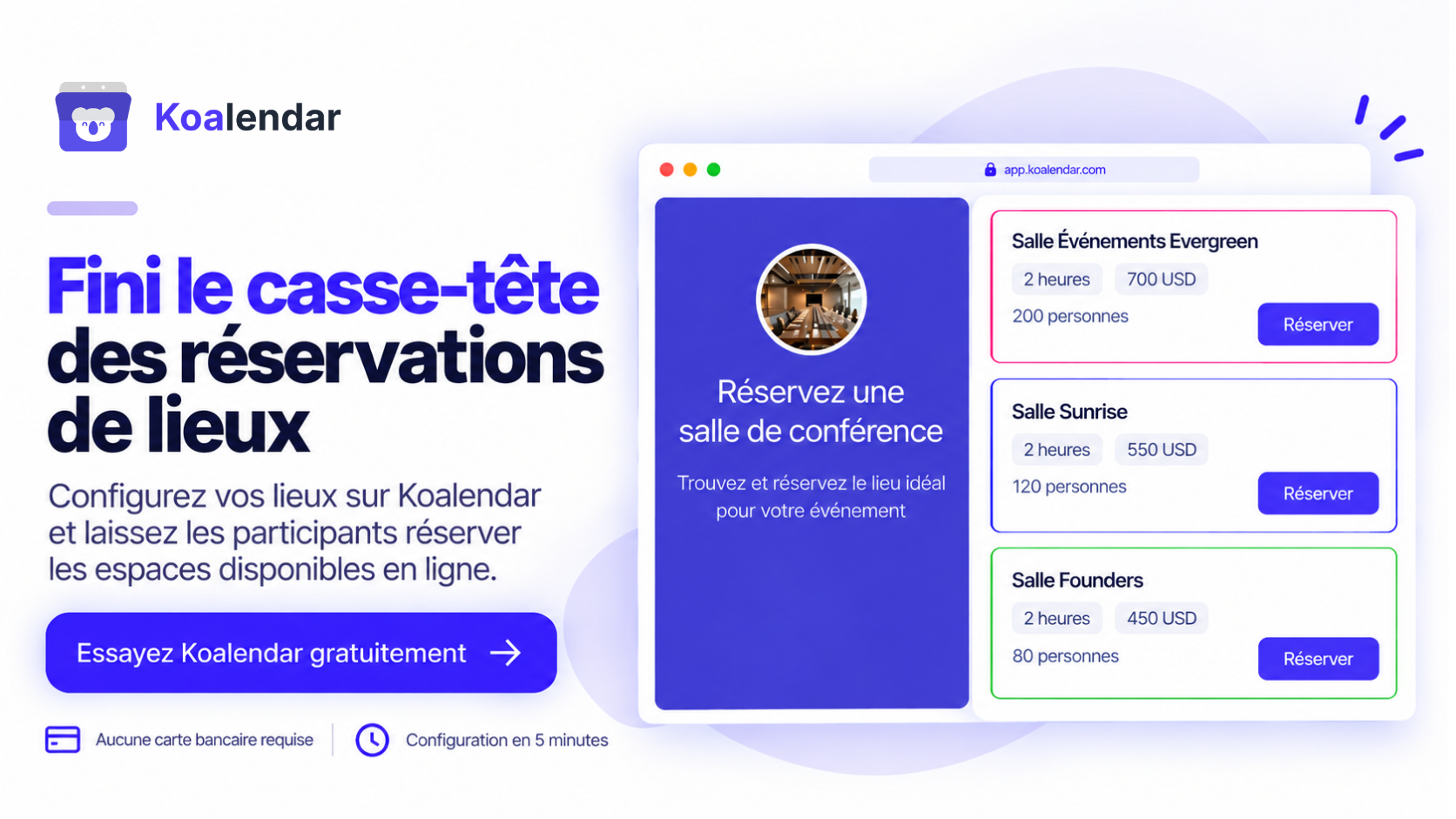 Bannière pour un logiciel de planification de salles invitant à ne plus jongler avec les demandes de réservation