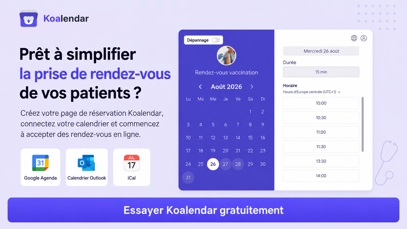 bannière du système de prise de rendez-vous pour patients Koalendar visant à améliorer l’efficacité de la planification des rendez-vous