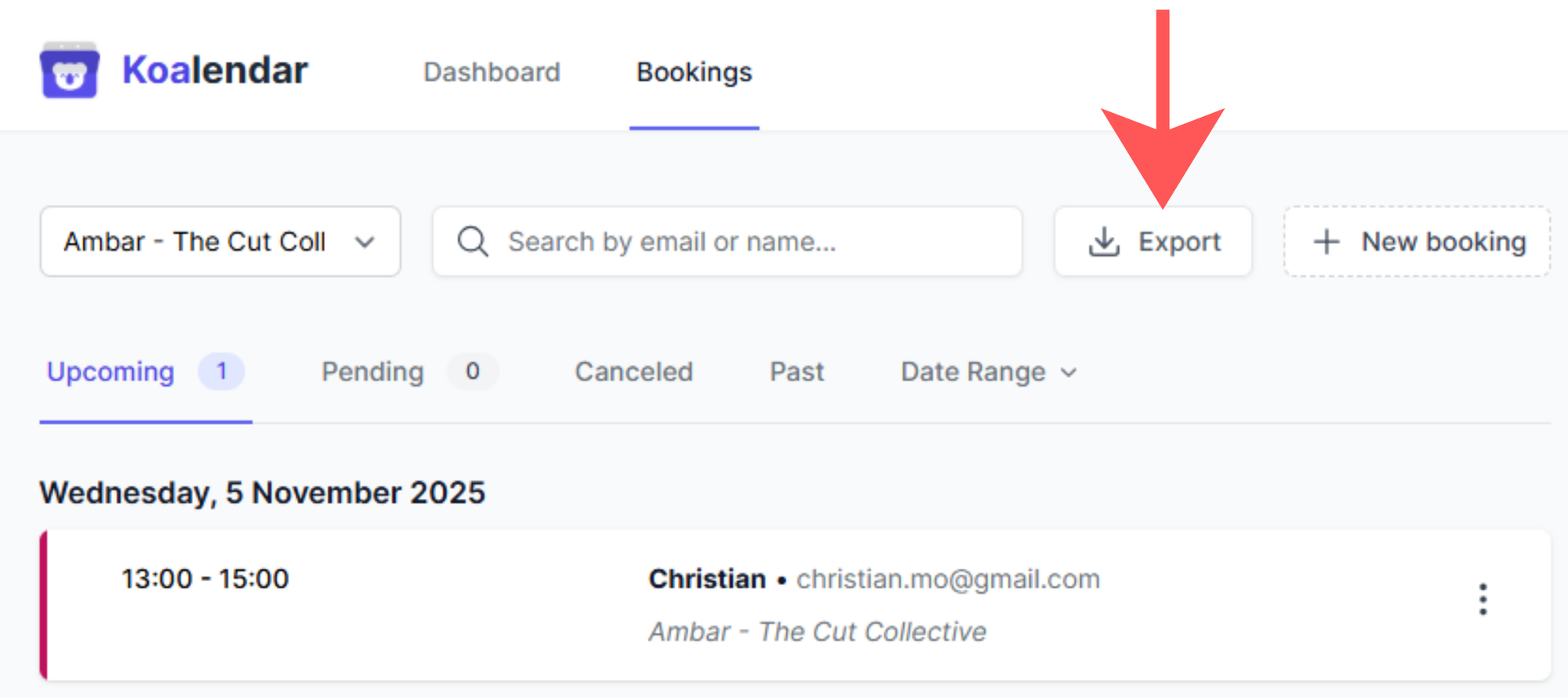 export bookings option in koalendar scheduling software to increased productivity