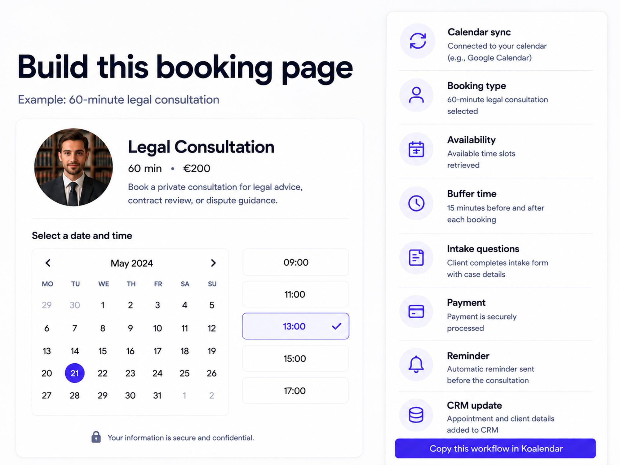 booking workflow for legal firms made with koalendar attorney scheduling softwar