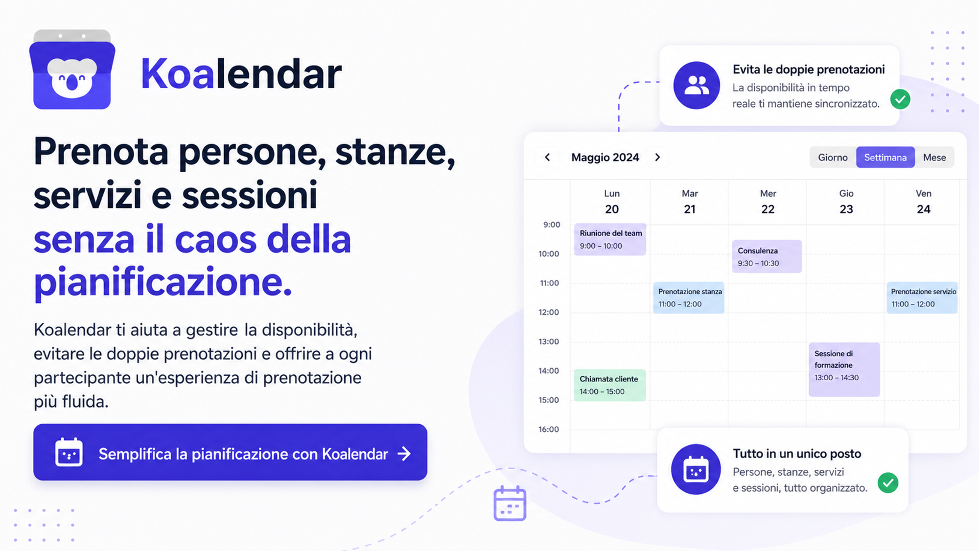 soluzione di pianificazione Koalendar per prenotare eventi e risorse