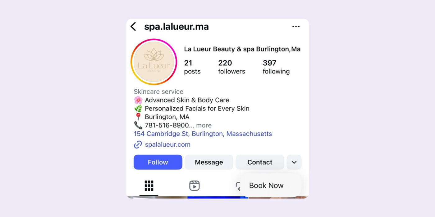 how to add book now button Instagram