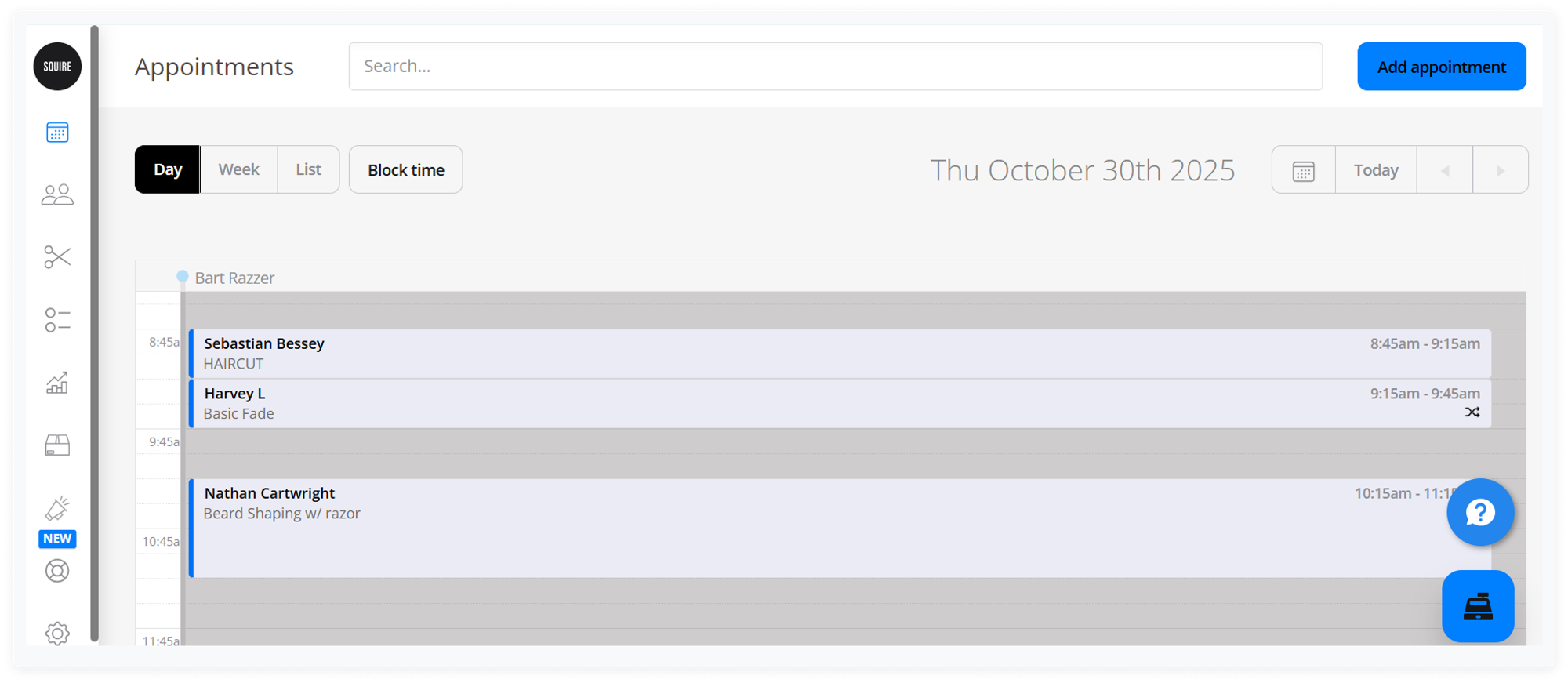 tablero de Squire para comparar la mejor aplicación de reservas de barbería