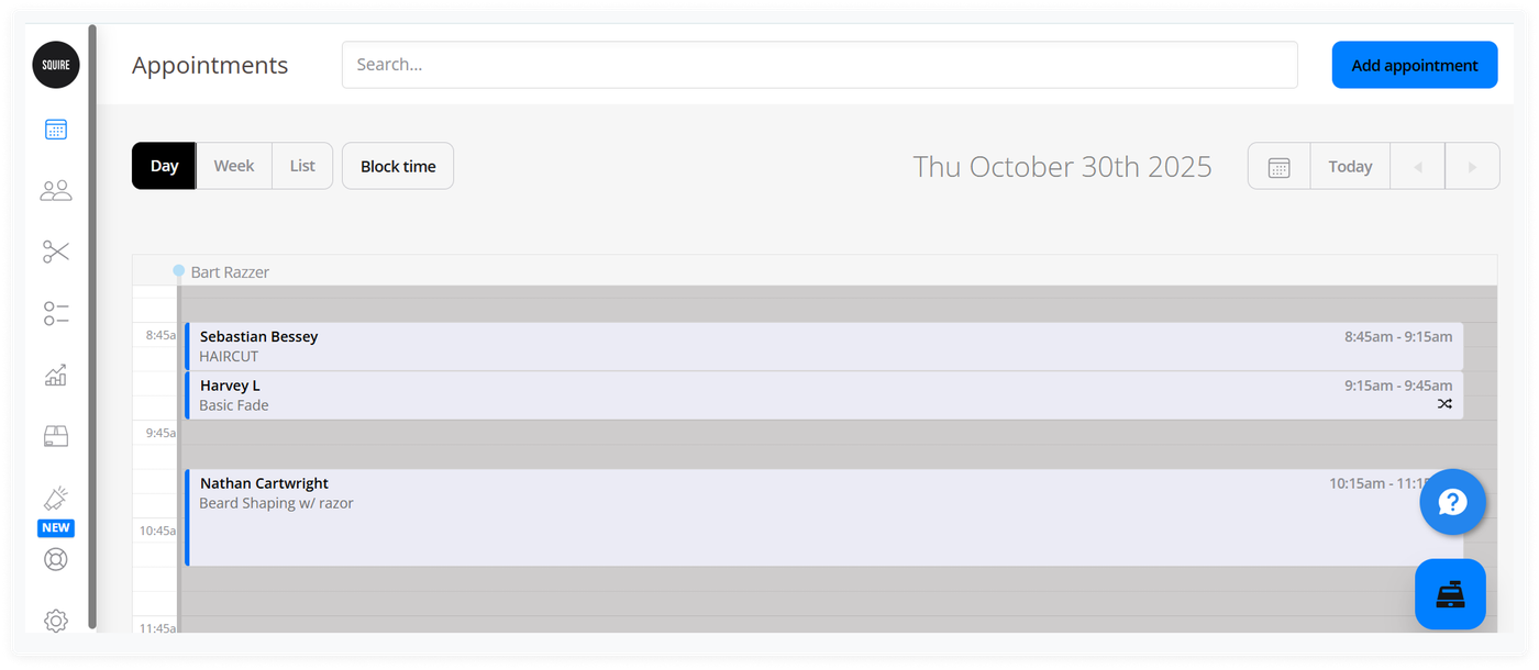 squire dashboard to compare best barber booking app