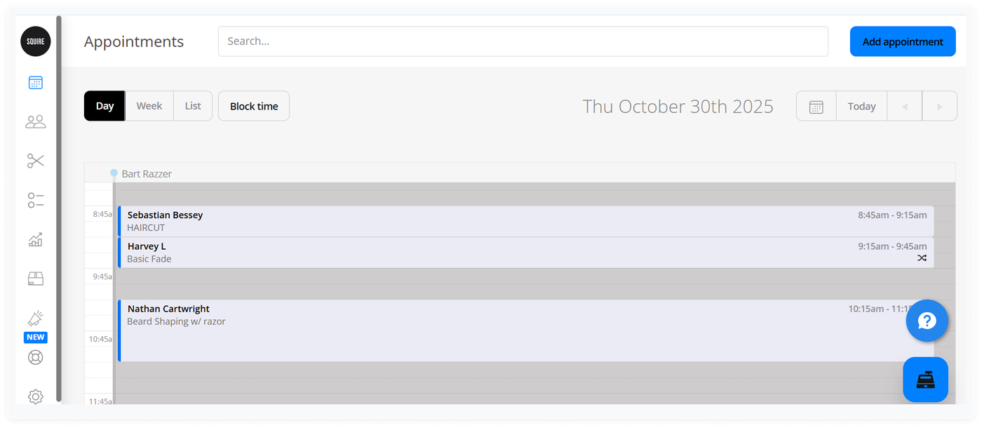 squire dashboard to compare best barber booking app