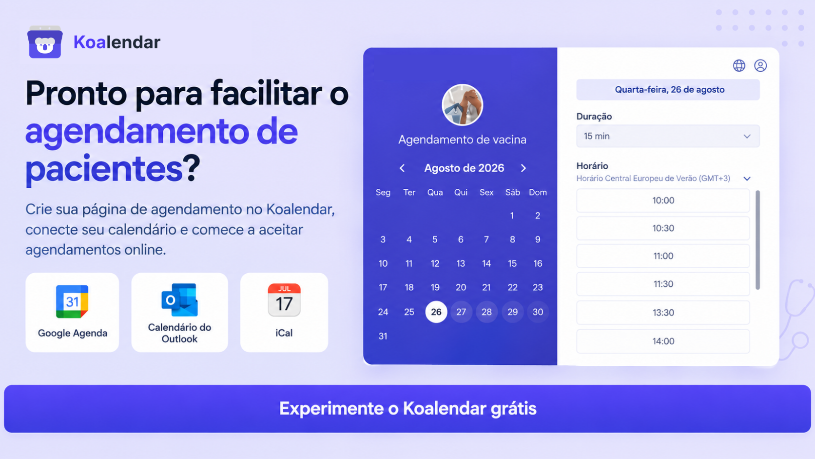 banner do sistema de agendamento de pacientes Koalendar para melhorar a eficiência do agendamento de pacientes