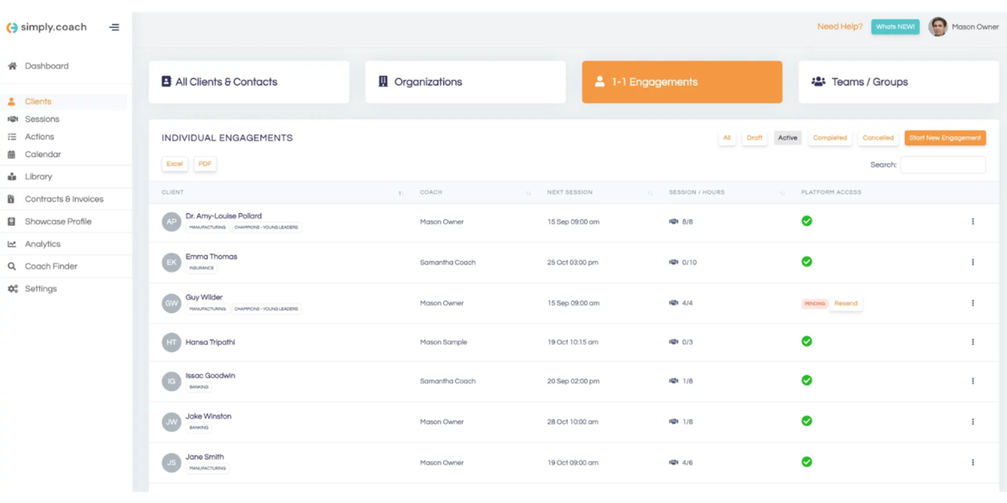  Customer dashboard view in Simply.Coach software