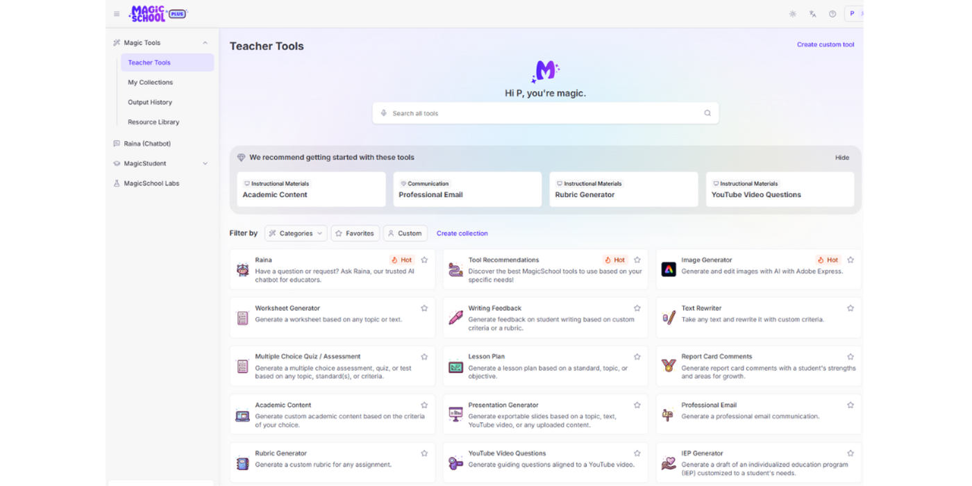 Magic AI UI for teachers