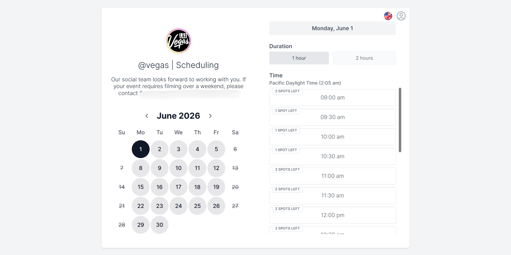 boking page made with koalendar to schedule sessions
